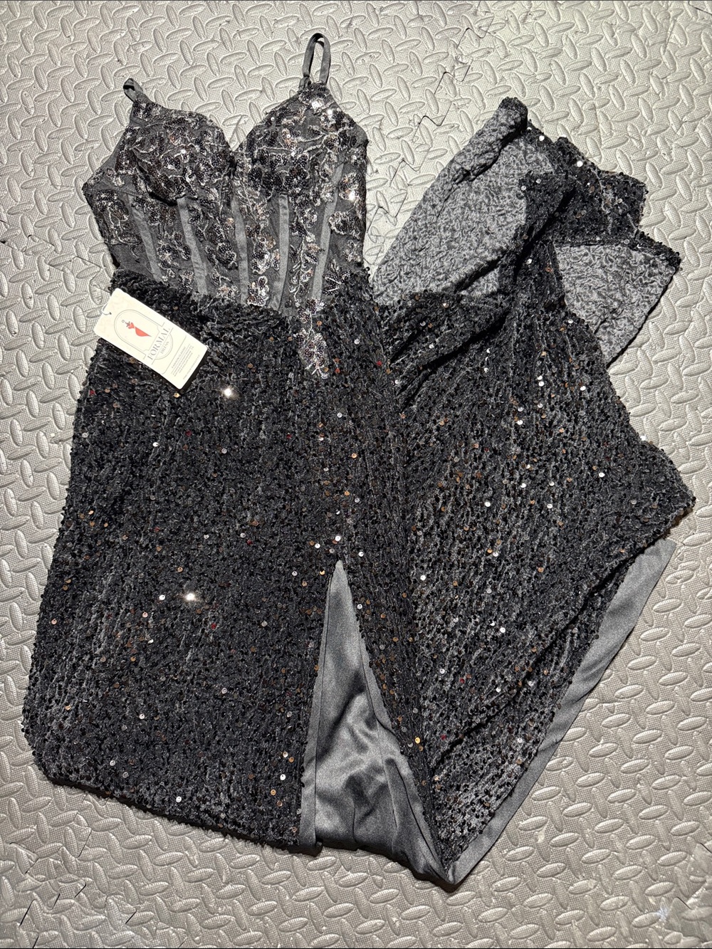 Black Sequin lace prom dress mermaid top size 0 brand new lace up back